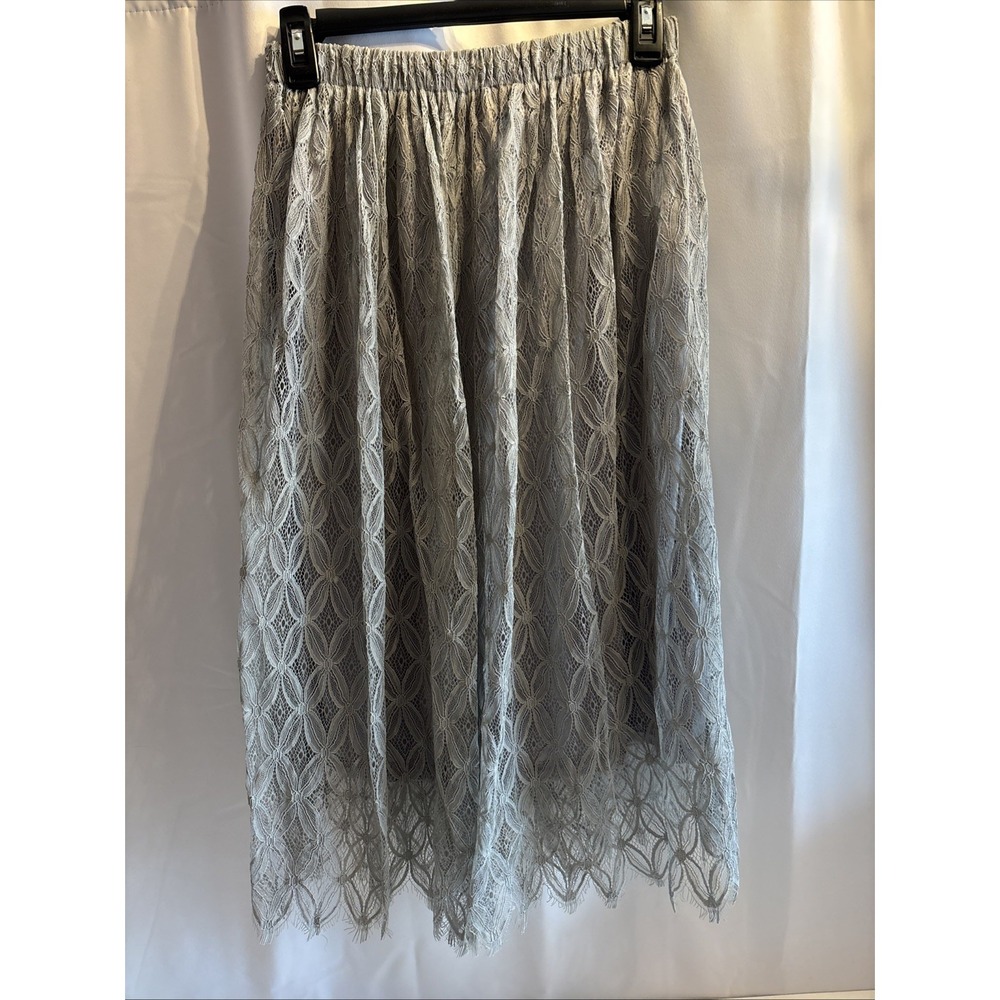 Forever 21 Gray‎ Sheer Maxi Skirt Size S  Crotchet Embroidered Lace Lined Y2K